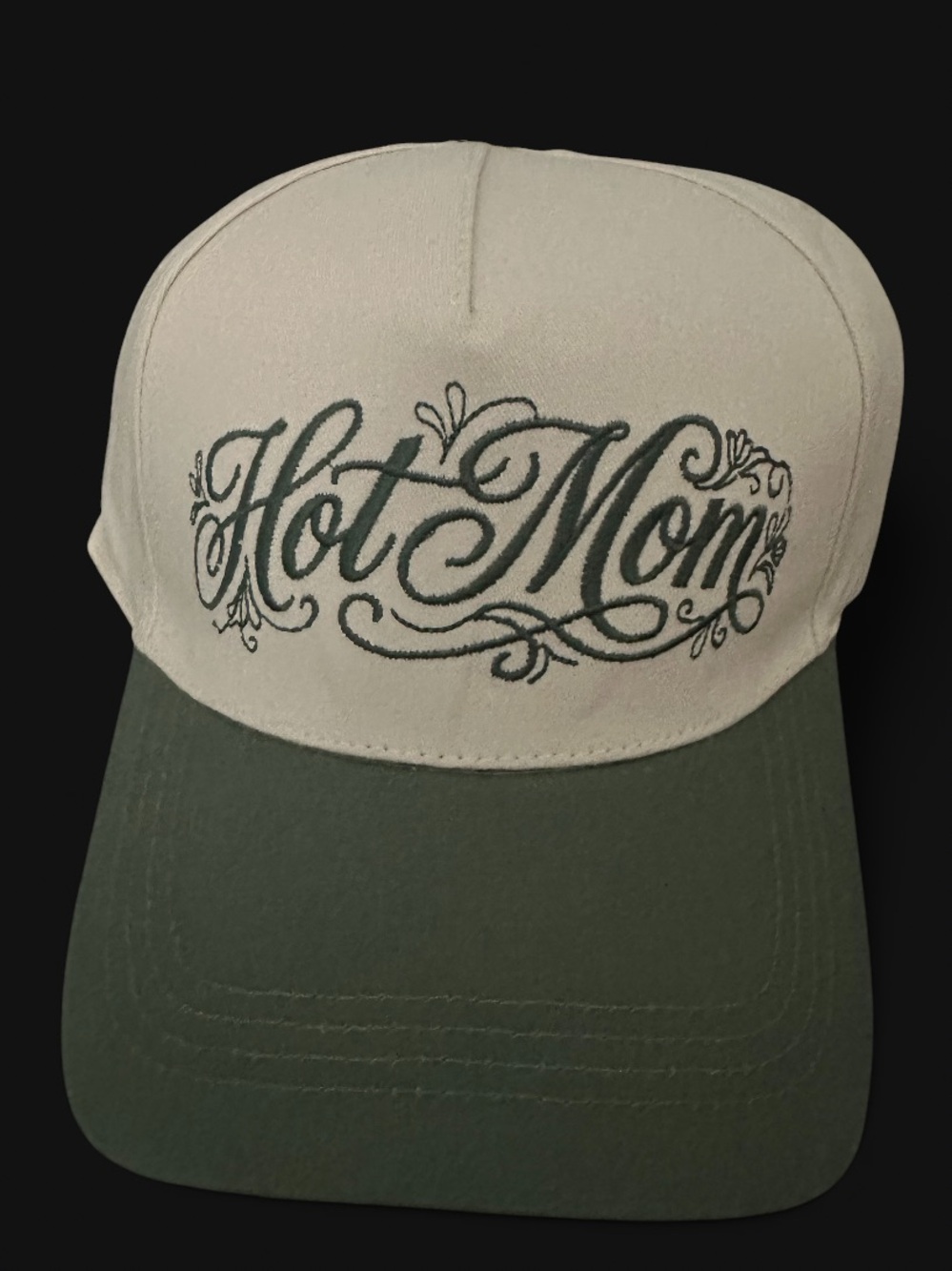 Beige and Olive "Hot Mom" Embroidered Trucker Hat Zenana adjustable